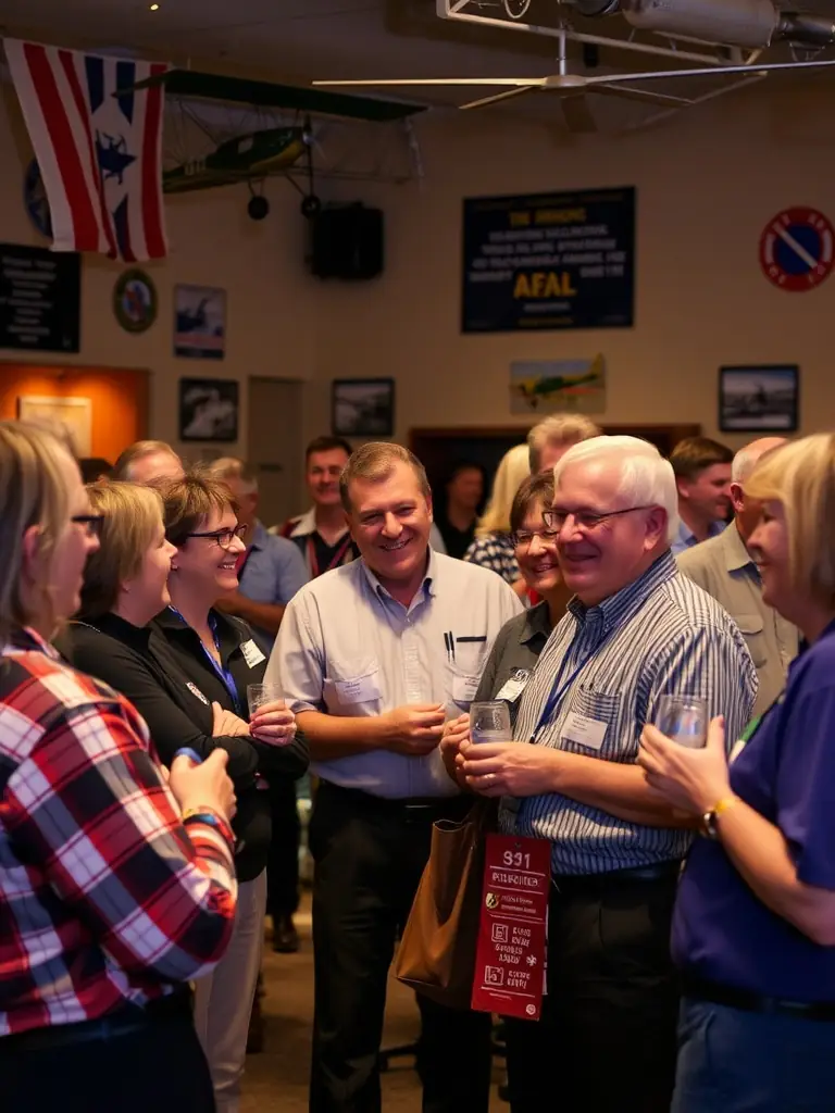 A dynamic image of a group of AERO CLUB DU CANTAL members gathered at an aviation community event, showcasing camaraderie and shared passion.
